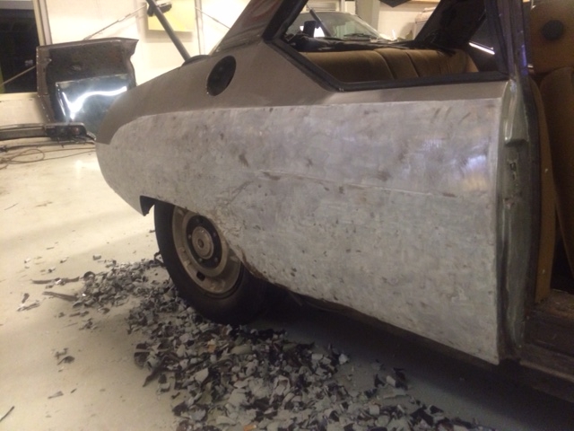 Paint and filler that has been burned off and stripped